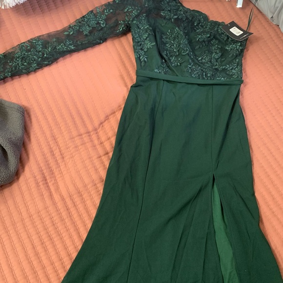 Emerald Green Fashion Nova Lace Maxi Dress, Size Small - Picture 2 of 10